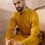 Men mustard silk blend embroidered mandarin collar straight kurta with trouser