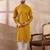 Men mustard silk blend embroidered mandarin collar straight kurta with trouser
