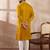 Men mustard silk blend embroidered mandarin collar straight kurta with trouser