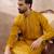 Men mustard silk blend embroidered mandarin collar straight kurta with trouser