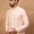 Men peach silk blend solid embroidered straight kurta