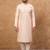 Men peach silk blend solid embroidered straight kurta