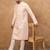 Men peach silk blend solid embroidered straight kurta