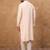 Men peach silk blend solid embroidered straight kurta