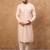 Men peach silk blend solid embroidered straight kurta