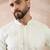 Men white silk blend embroidered mandarin collar straight kurta with trouser