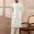 Men white silk blend embroidered mandarin collar straight kurta with trouser