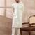 Men white silk blend embroidered mandarin collar straight kurta with trouser