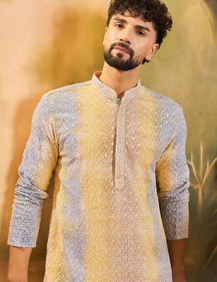 Men multi viscose rayon solid embroidered straight kurta 2