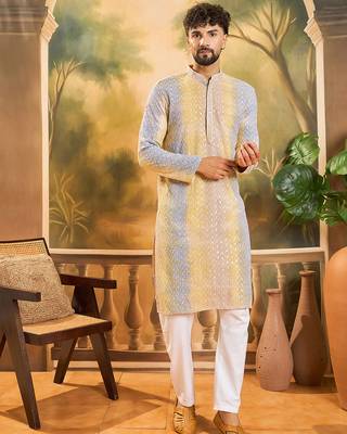 Men multi viscose rayon solid embroidered straight kurta 3