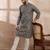Men grey silk blend printed mandarin collar straight kurta with trouser