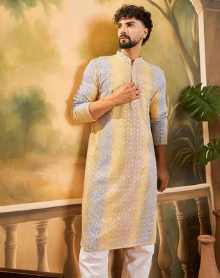 Men multi viscose rayon solid embroidered straight kurta 1