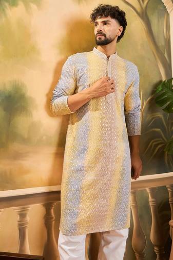 Men multi viscose rayon solid embroidered straight kurta