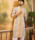 Men multi viscose rayon solid embroidered straight kurta