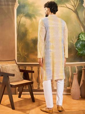 Men multi viscose rayon solid embroidered straight kurta 4