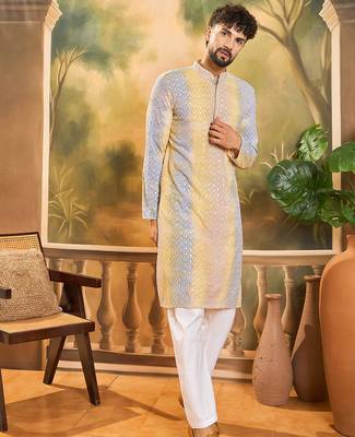 Men multi viscose rayon solid embroidered straight kurta 5