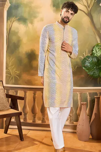 Men multi viscose rayon solid embroidered straight kurta