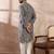 Men grey silk blend printed mandarin collar straight kurta with trouser
