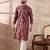 Men red silk blend printed mandarin collar straight kurta with trouser
