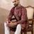 Men red silk blend printed mandarin collar straight kurta with trouser