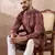 Men red silk blend printed mandarin collar straight kurta with trouser