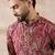 Men red silk blend printed mandarin collar straight kurta with trouser