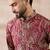 Men red silk blend printed mandarin collar straight kurta with trouser