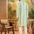 Men green viscose rayon solid embroidered straight kurta