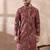Men red silk blend printed mandarin collar straight kurta with trouser