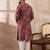 Men red silk blend printed mandarin collar straight kurta with trouser