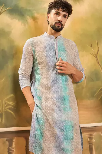 Men multi viscose rayon solid embroidered straight kurta