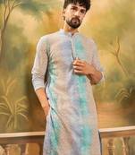 Men multi viscose rayon solid embroidered straight kurta