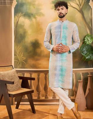 Men multi viscose rayon solid embroidered straight kurta 2