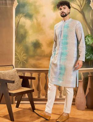 Men multi viscose rayon solid embroidered straight kurta 3