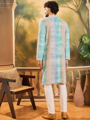 Men multi viscose rayon solid embroidered straight kurta 4