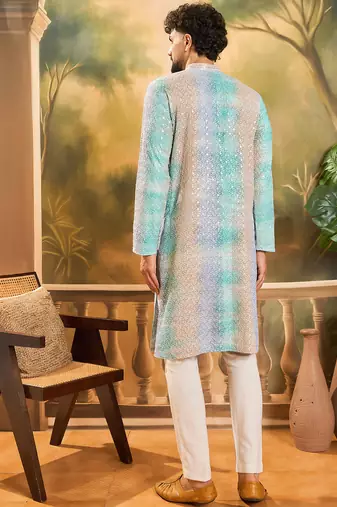 Men multi viscose rayon solid embroidered straight kurta