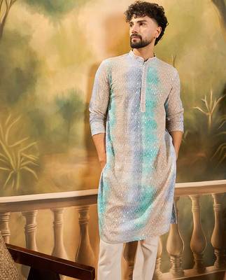 Men multi viscose rayon solid embroidered straight kurta 5
