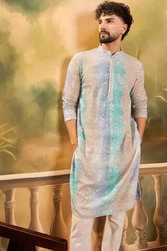 Men multi viscose rayon solid embroidered straight kurta