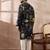 Men navy blue silk blend printed mandarin collar straight kurta with trouser