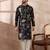 Men navy blue silk blend printed mandarin collar straight kurta with trouser