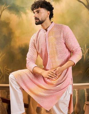 Men multi viscose rayon solid embroidered straight kurta 1