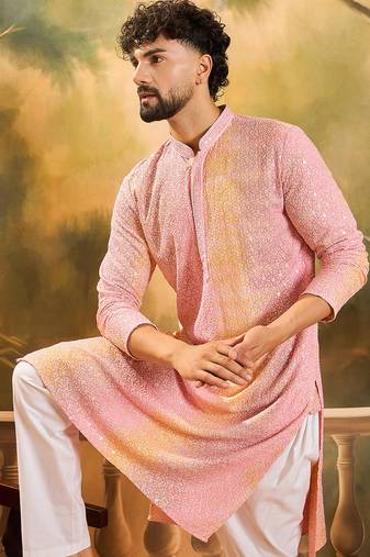 Men multi viscose rayon solid embroidered straight kurta