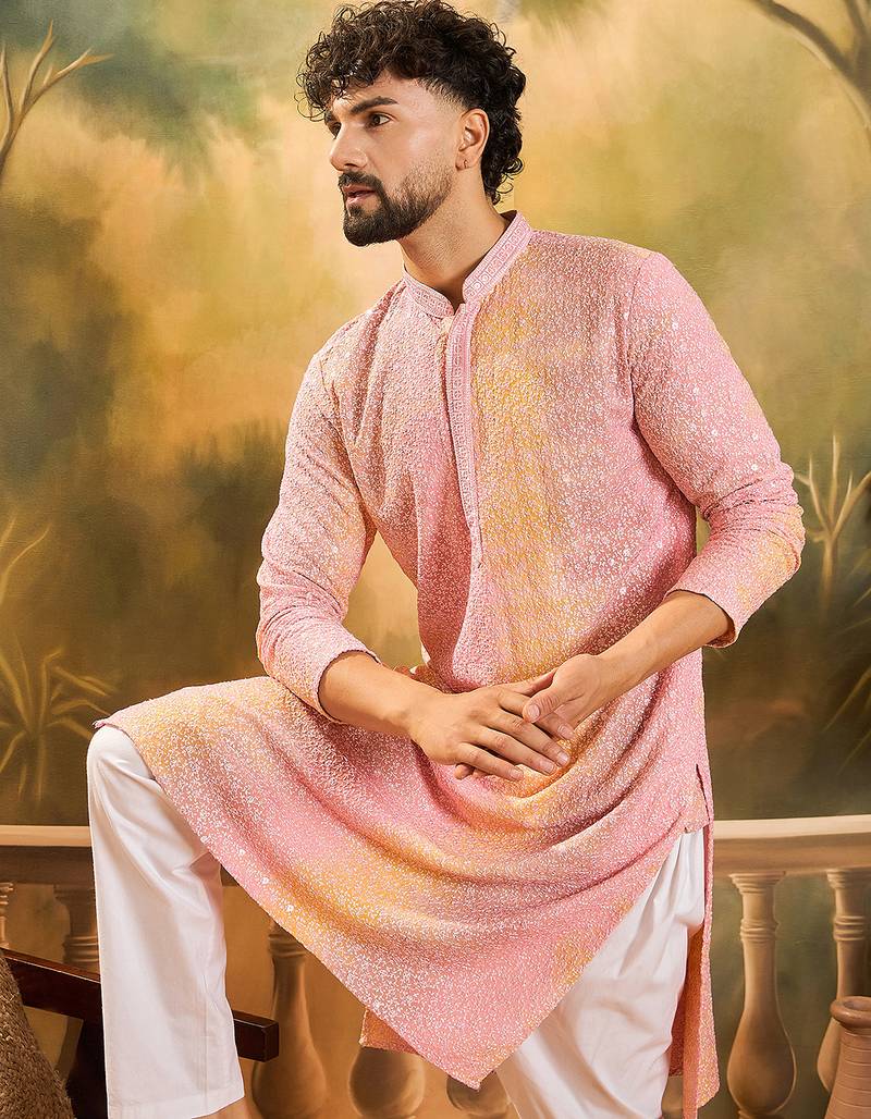 Men multi viscose rayon solid embroidered straight kurta