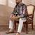 Men black silk blend printed mandarin collar straight kurta with trouser