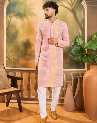 Men multi viscose rayon solid embroidered straight kurta 2