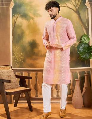 Men multi viscose rayon solid embroidered straight kurta 3