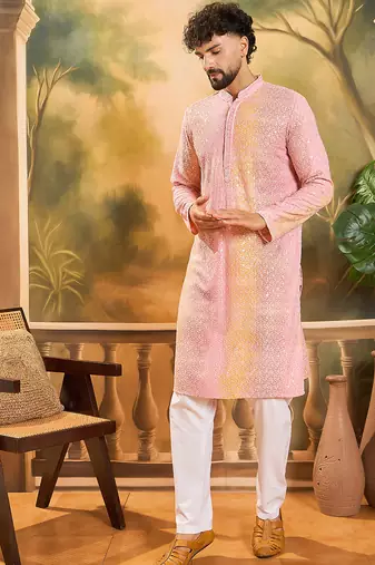 Men multi viscose rayon solid embroidered straight kurta