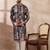 Men black silk blend printed mandarin collar straight kurta with trouser