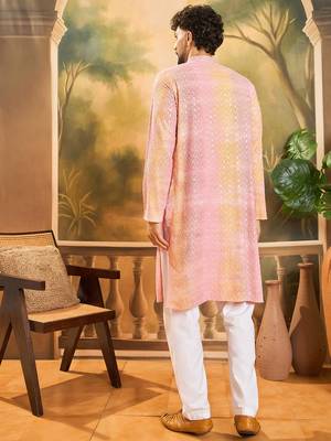 Men multi viscose rayon solid embroidered straight kurta 4