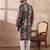 Men black silk blend printed mandarin collar straight kurta with trouser